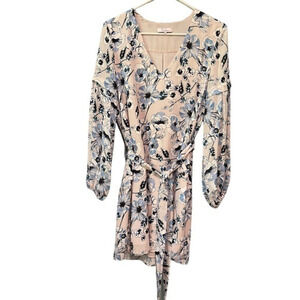 Parker Blush Pink and Blue Floral Tie Waist Dress V‎ Neck Bishop Sleeve. Small